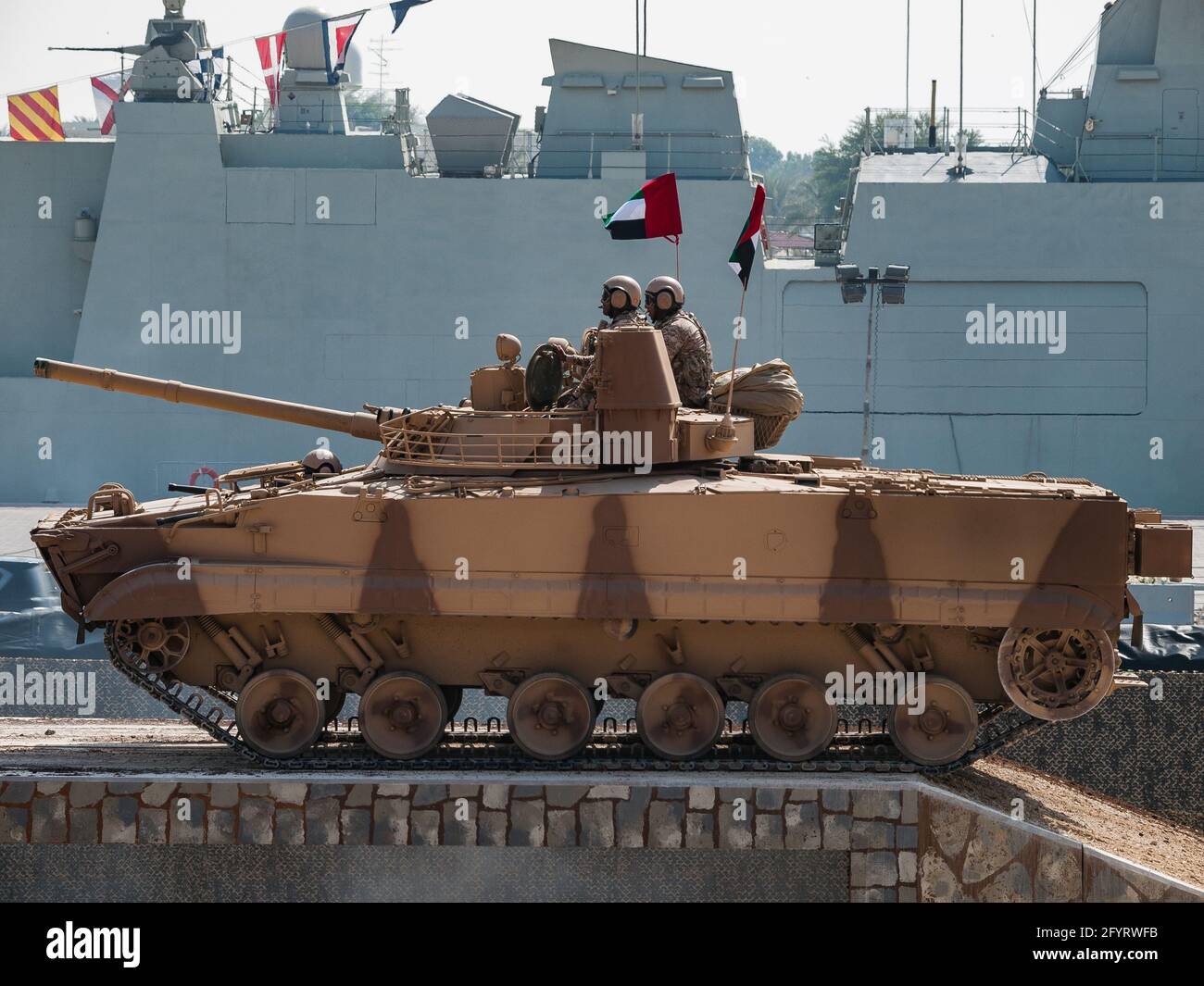 Abu Dhabi, UAE - Feb.20.2013: UAE Armed forces BMP-3 IFV (Infantry Fighting Vehicle)  in IDEX 2013 military exibition Stock Photo