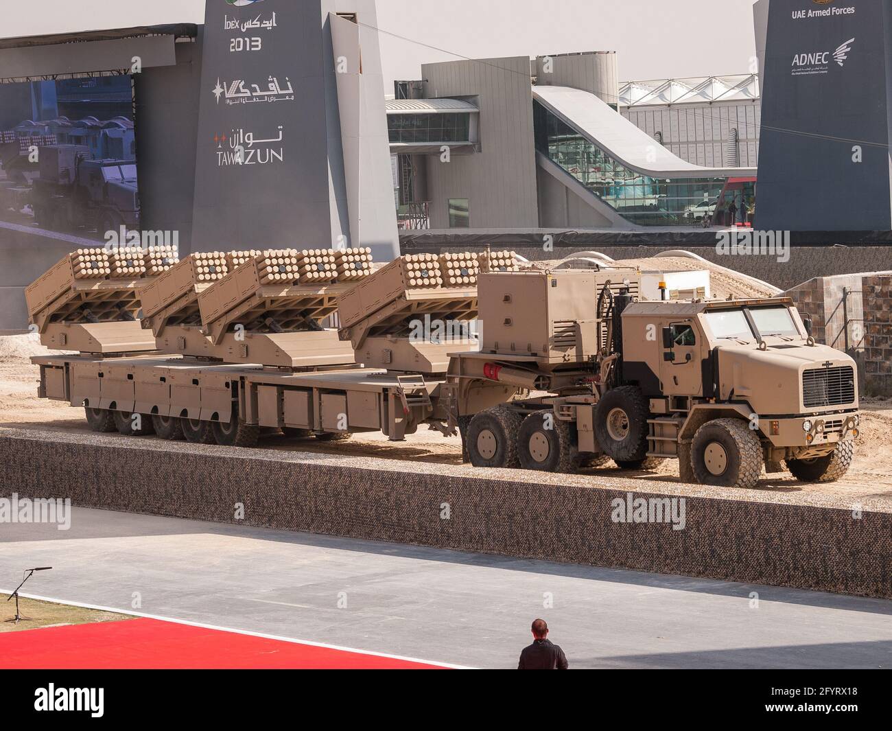Abu Dhabi, UAE - Feb.19.2013: Jobaria Defense Systems Multiple Cradle Launcher Stock Photo