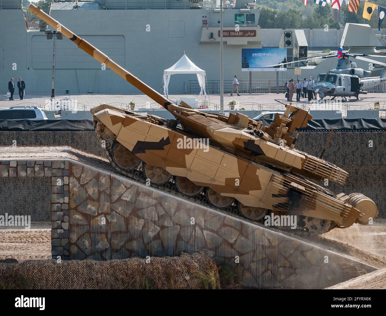 Abu Dhabi, UAE - Feb.20.2013: Rosoboronexport T-90MS MBT (Main Battle Tank) at IDEX 2013 Military Exibition Stock Photo