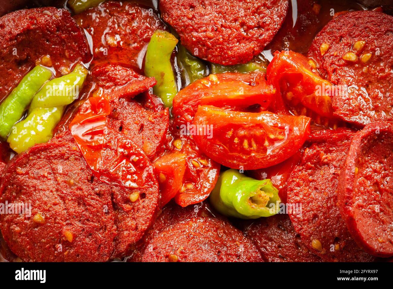 Roasted Sucuk famous turkish food closeup Stock Photo