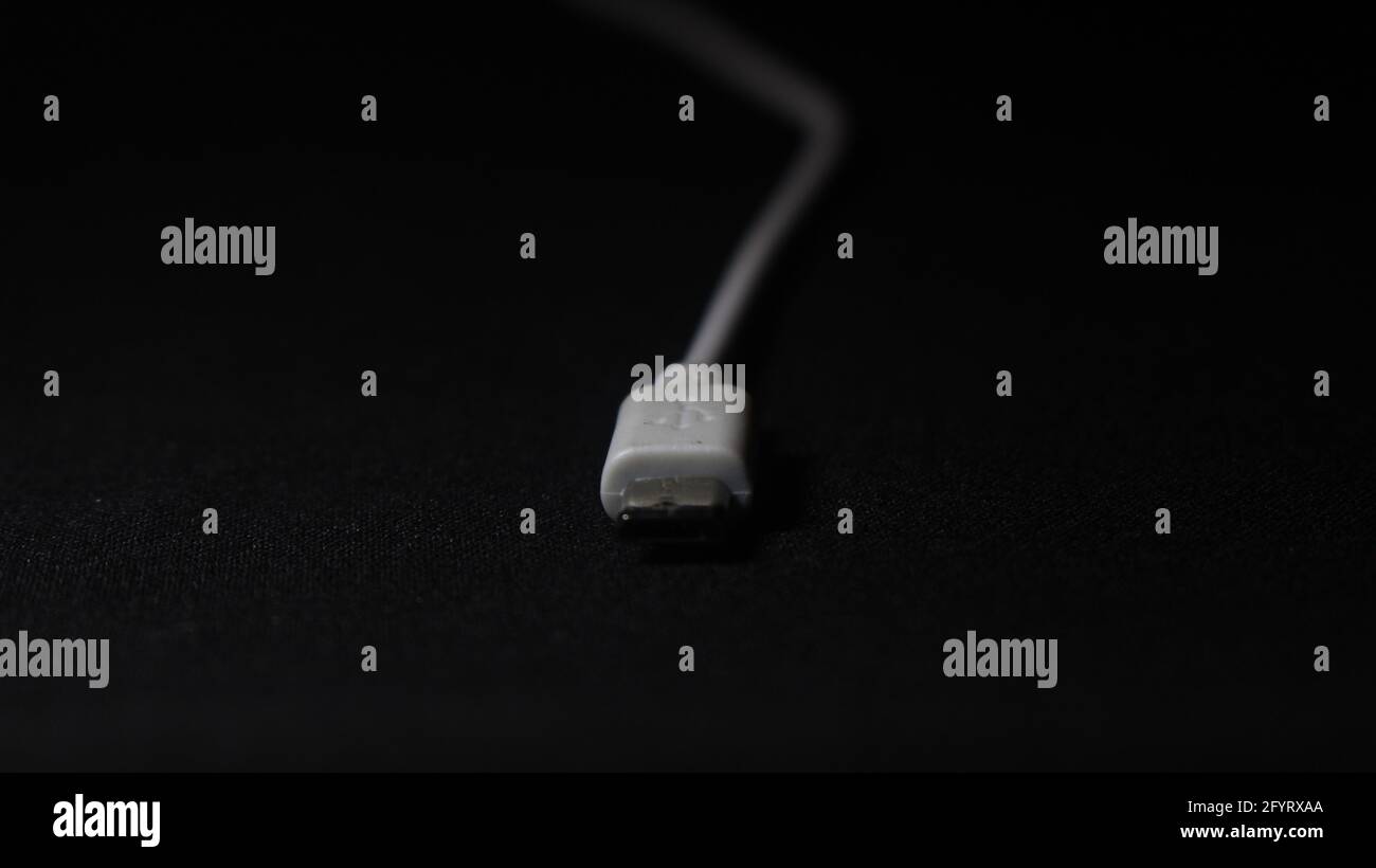 Close up shot of a isolated USB port end with black background Stock Photo