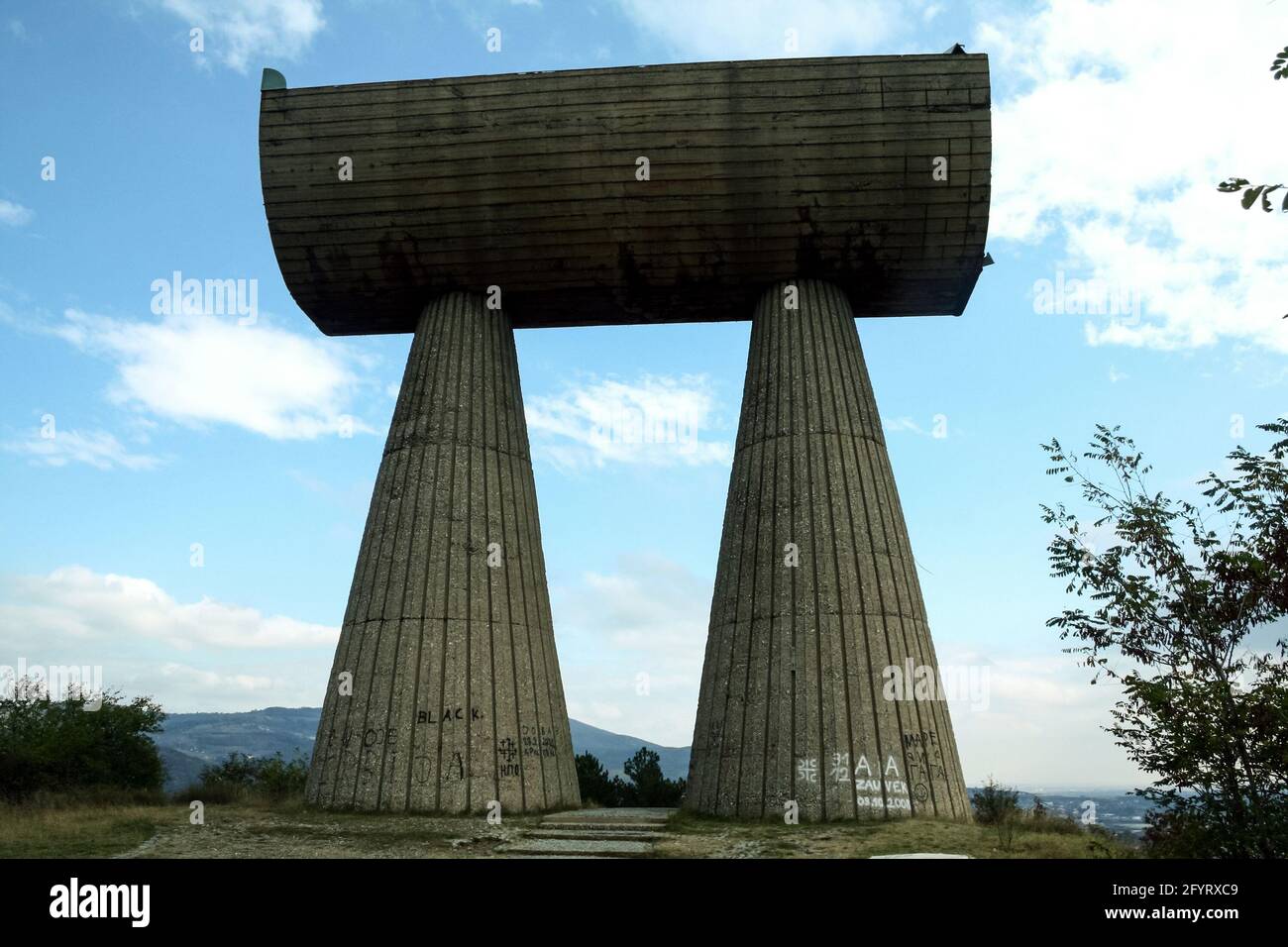 Picture of the monument to the miners of Kosovska Mitrovica, Kosovo. The Monument to the Serbian and Albanian Partisans (also known as the Monument to Stock Photo