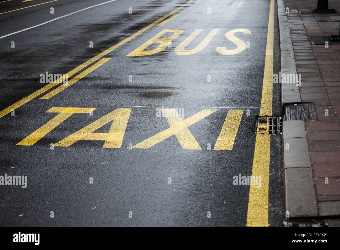 Bus taxi lane sign in hi-res stock photography and images - Alamy