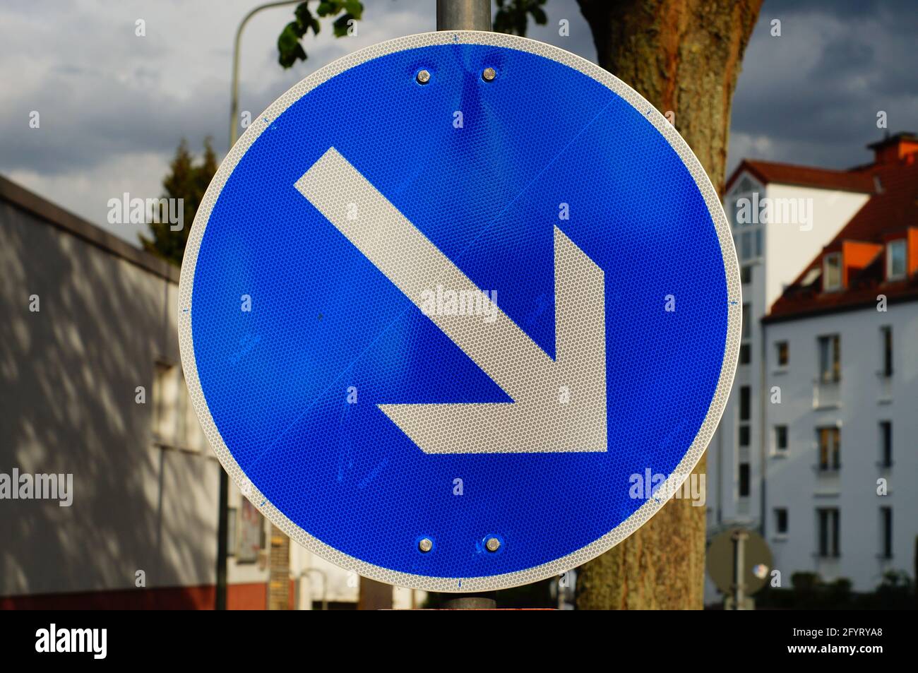 Traffic sign Mandatory pass pass on the right. Sign no. 222 Stock