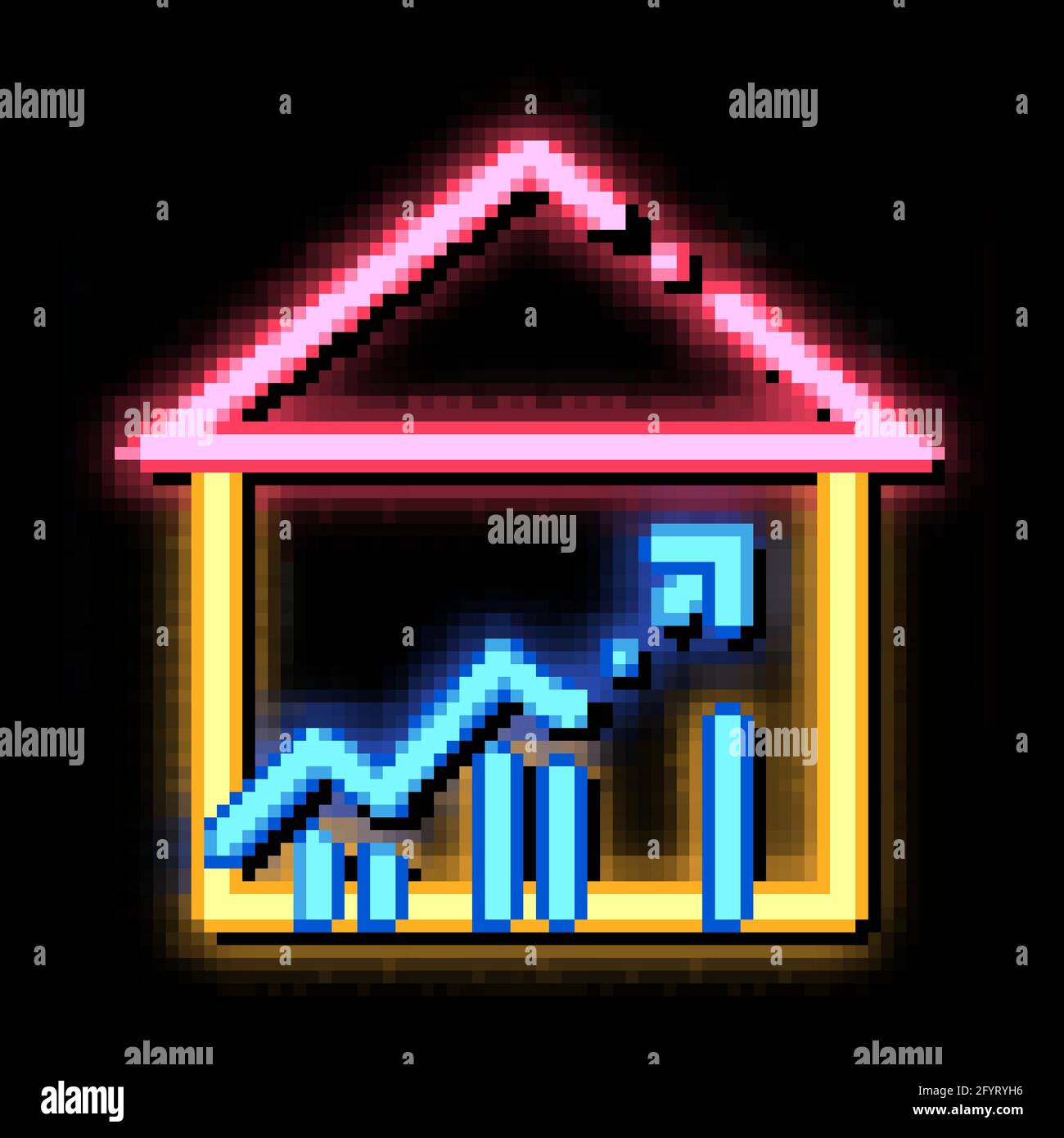 Building House And Arrow neon glow icon illustration Stock Vector Image ...
