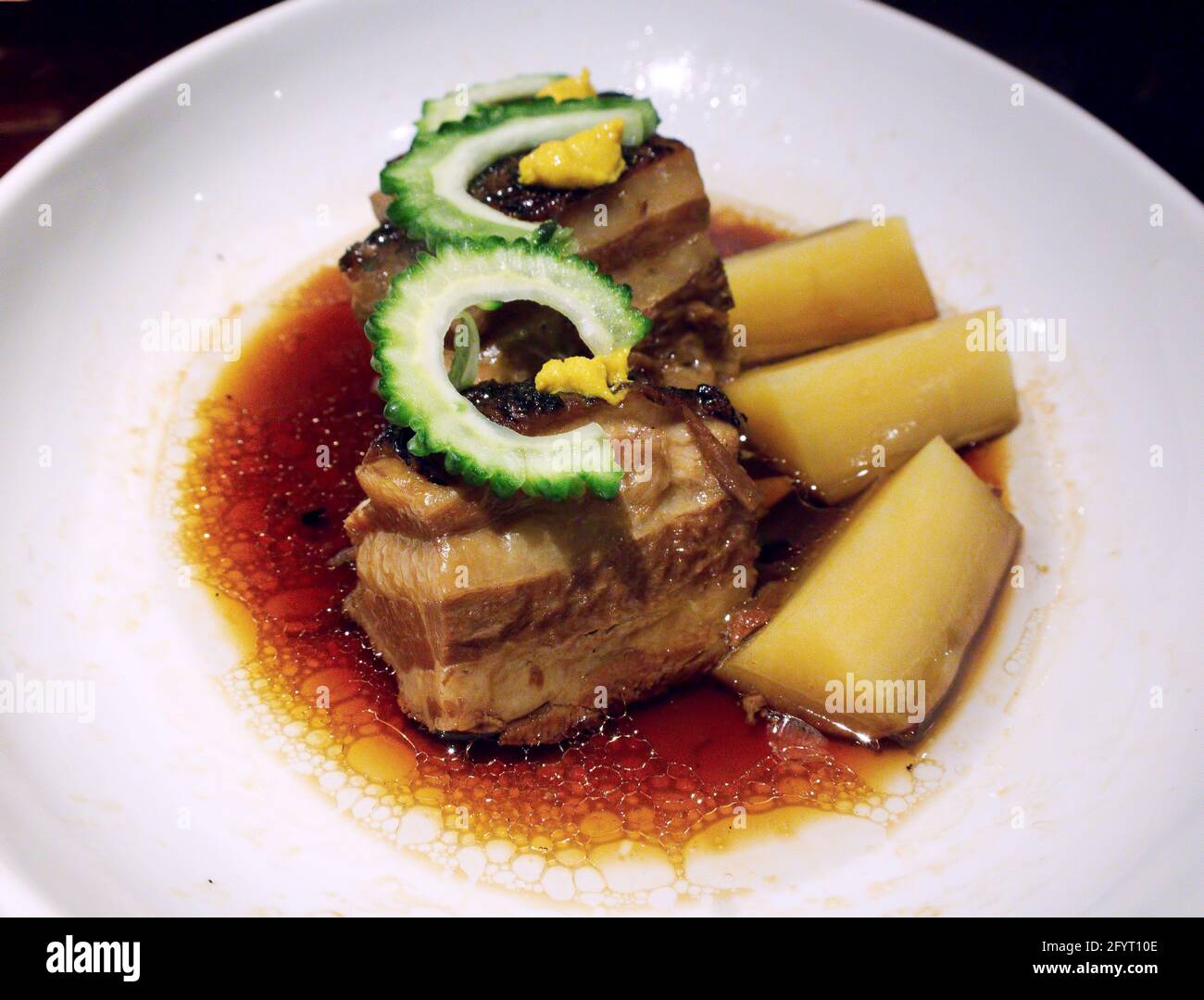 Roasted Okinawan pork belly with cane sugar coating (rafute) Stock Photo