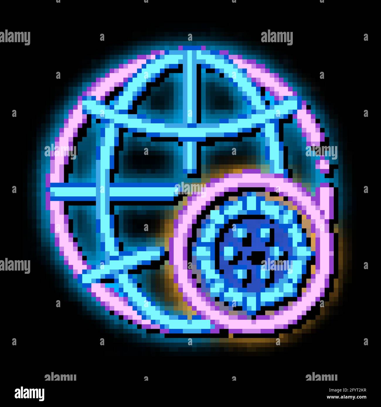 Microscopic Bacterium And Planet neon glow icon illustration Stock Vector