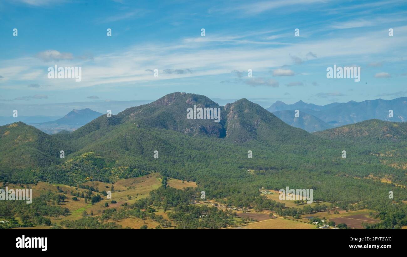 Mt Moon, from Mt Greville. Mt Barney and Maroon are in the background. Queensland, Australia Stock Photo