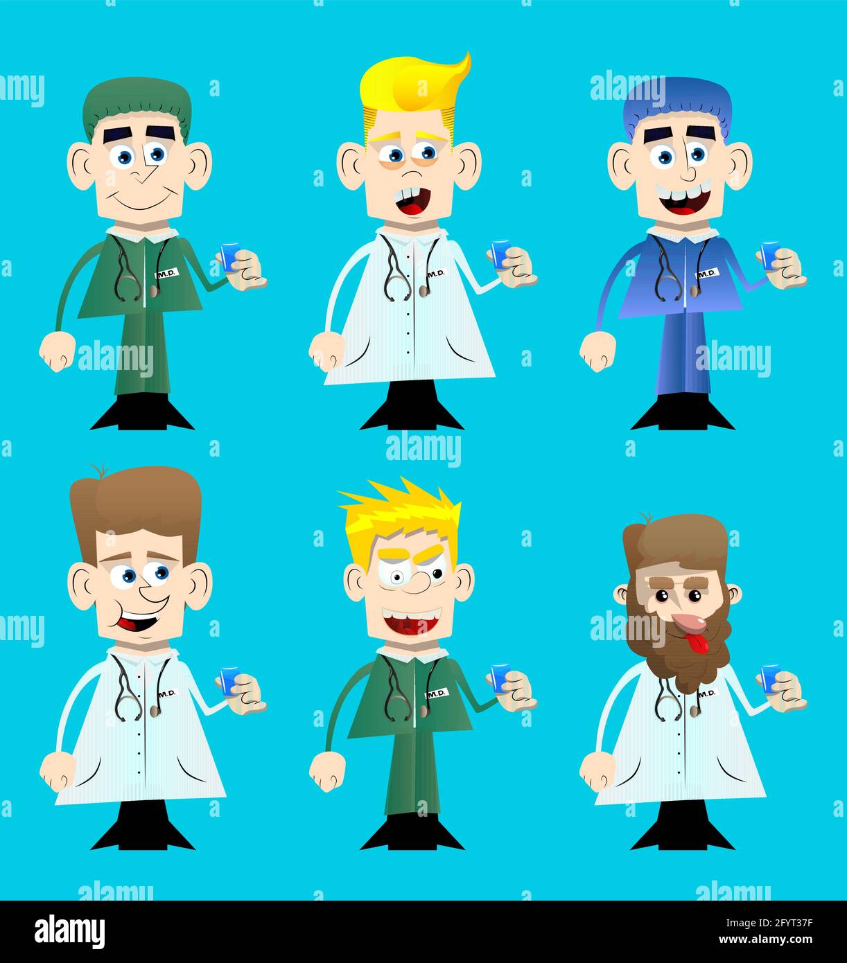 Funny cartoon doctor drinking brandy. Vector illustration. Health care