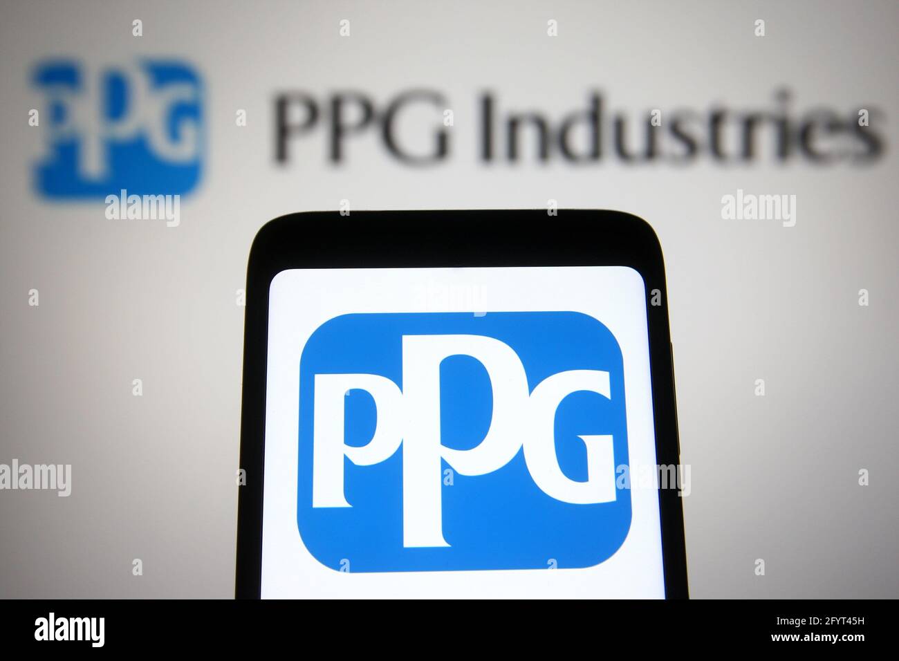 In this photo illustration, PPG Industries logo seen on a smartphone