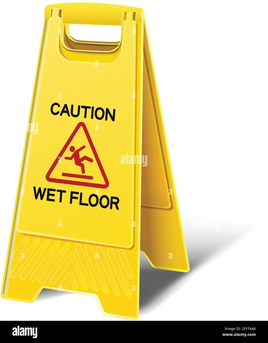 3d realistic vector caution wet floor yellow plastic floor sign. Isolated icon illustration on white background. Stock Vector