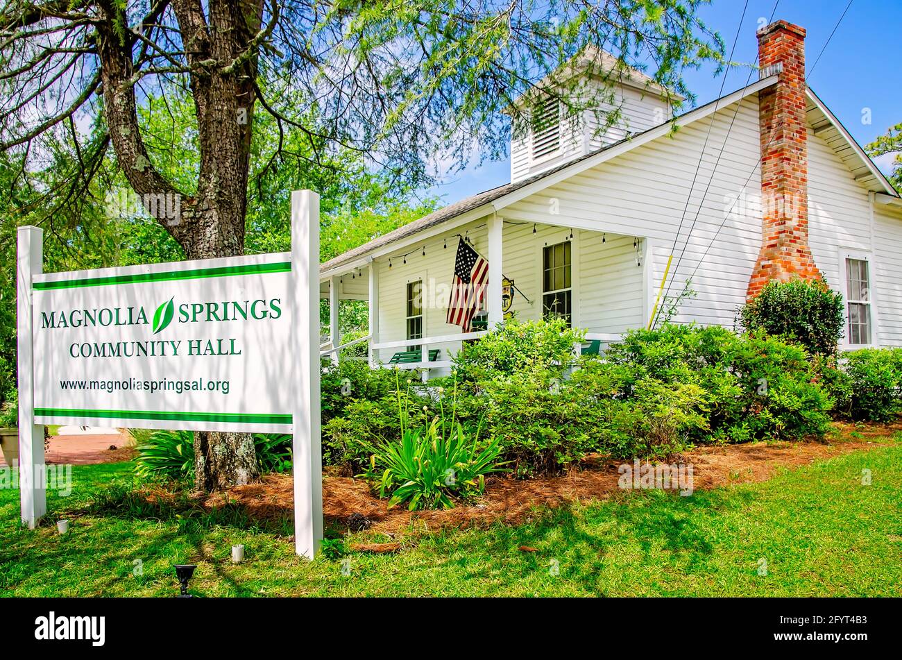 Magnolia Springs Community Hall is pictured, May 27, 2021, in Magnolia Springs, Alabama. The house was built in 1894. Stock Photo