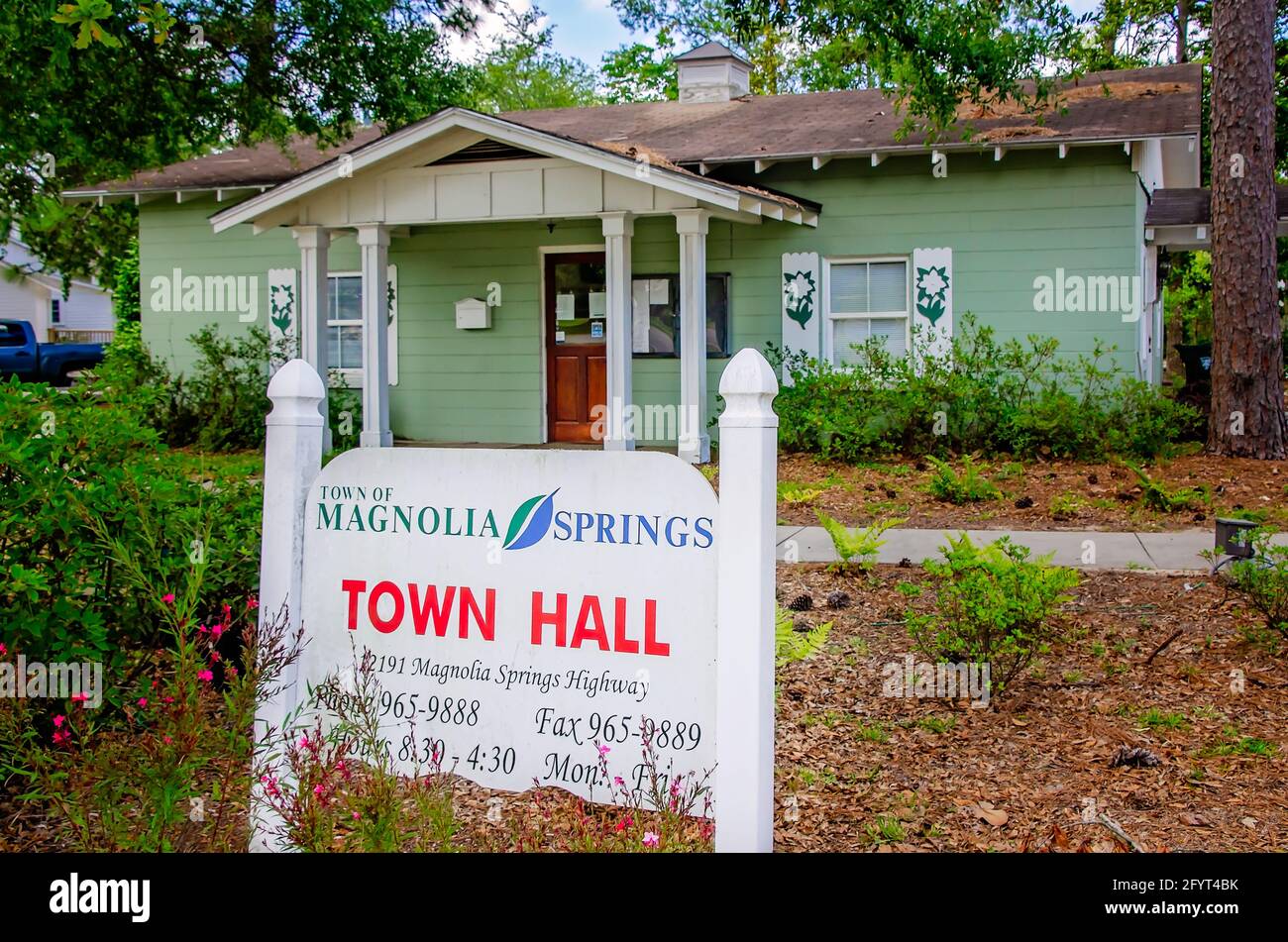 Magnolia Springs Town Hall is pictured, May 27, 2021, in Magnolia Springs, Alabama. Stock Photo
