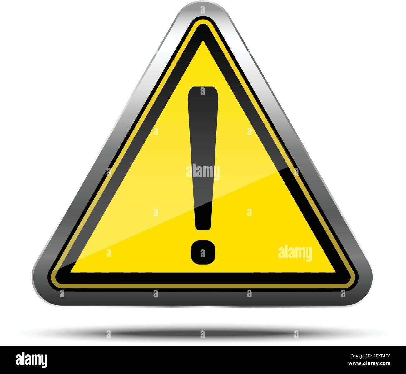 3d realistic vector warning sing on yellow background with metal border. Isolated on white background. Stock Vector