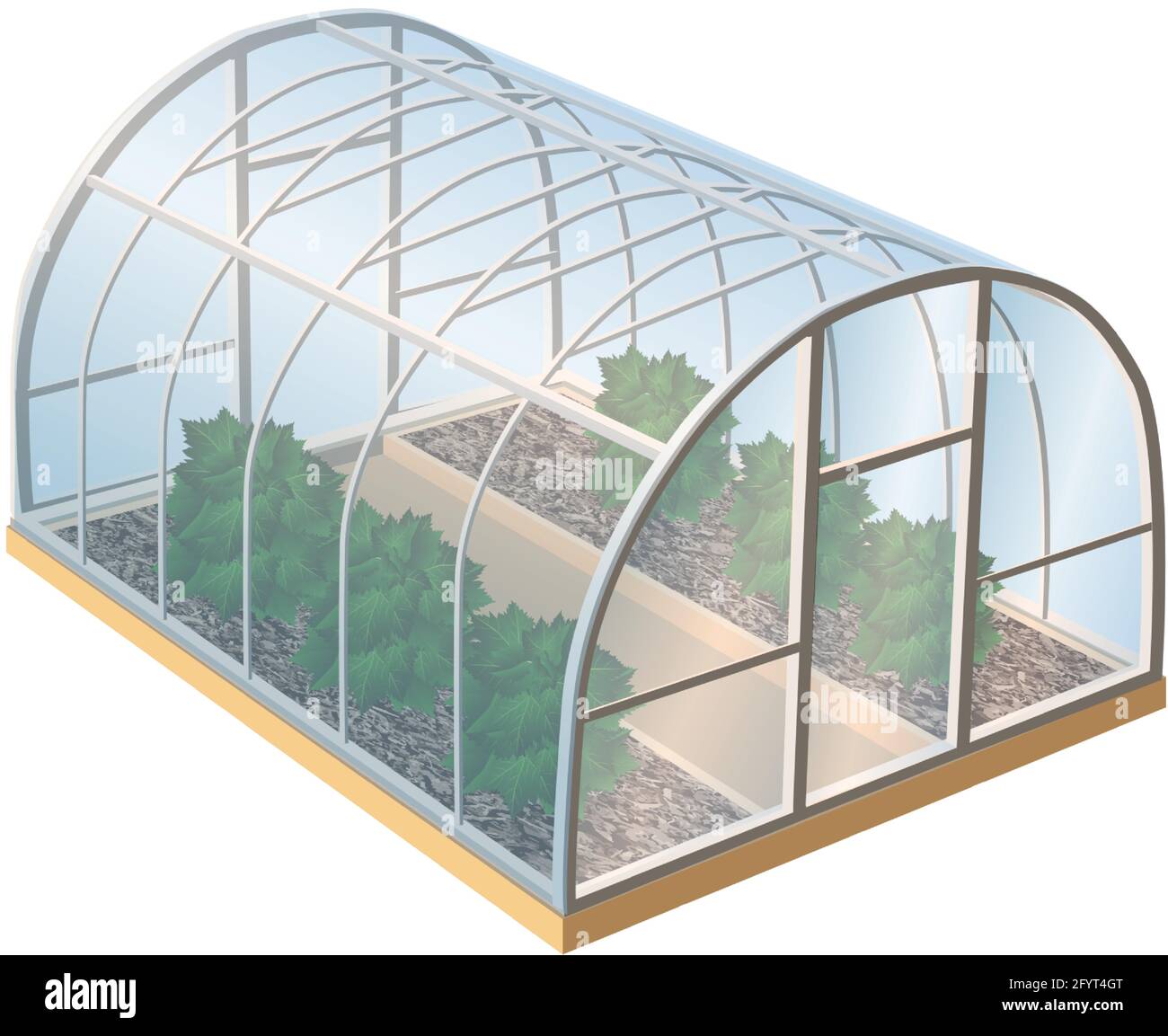 Isometric 3d realistic vector greenhouse with plants and glass. Isolated illustration icon on white background. Stock Vector