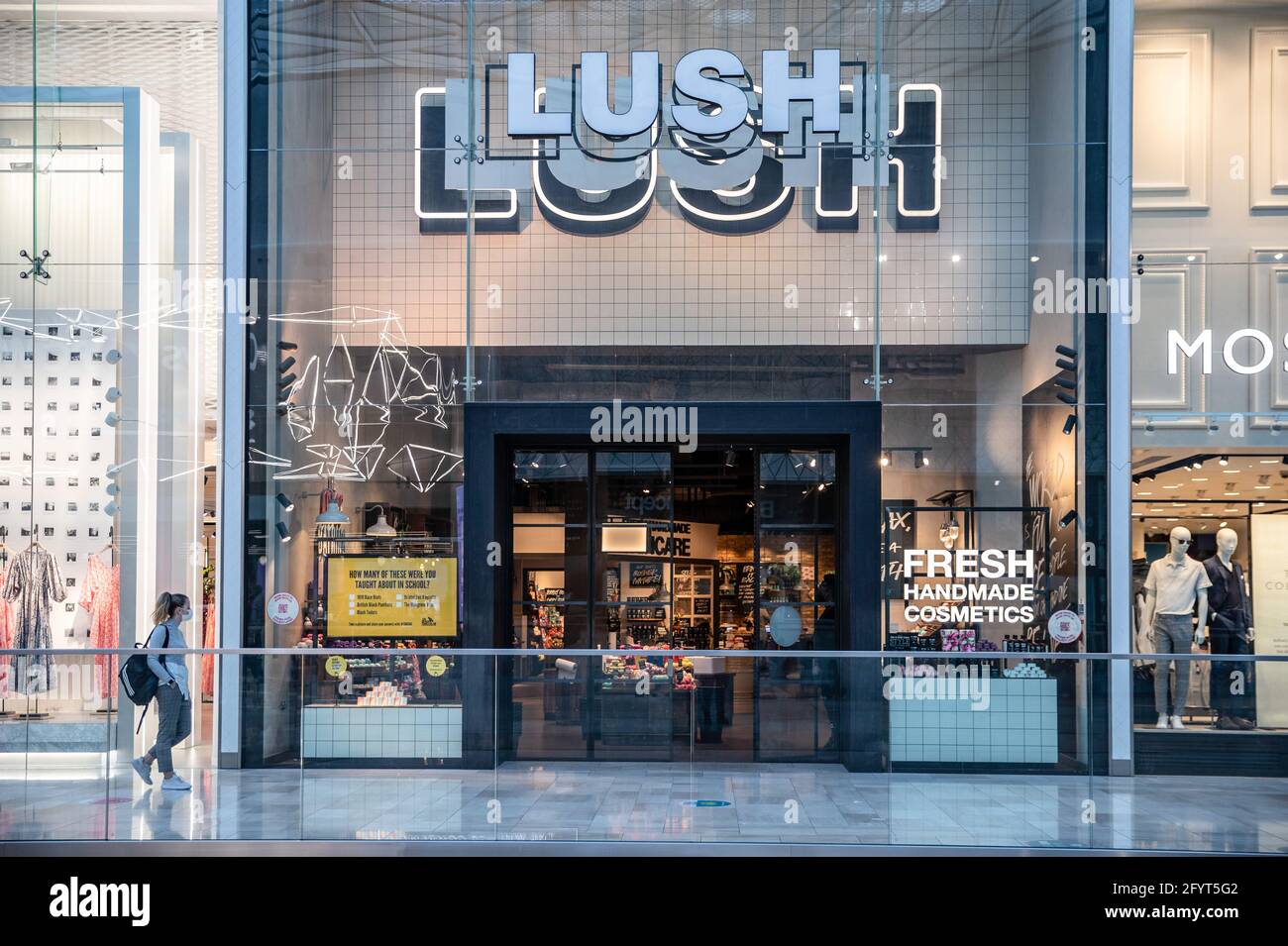 View of the shopfront of the fresh handmade cosmetics and beauty store LUSH  in Broadmead in Bristol with two women shoppers walking out of the door  Stock Photo - Alamy