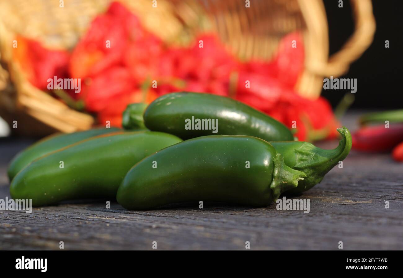 Jalapeno and Cayenne Peppers at local rural farmers market Stock Photo ...