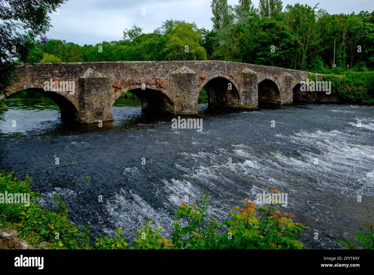 Historic Bickleigh Bridge on the River Exe, Devon, UK Stock Photo