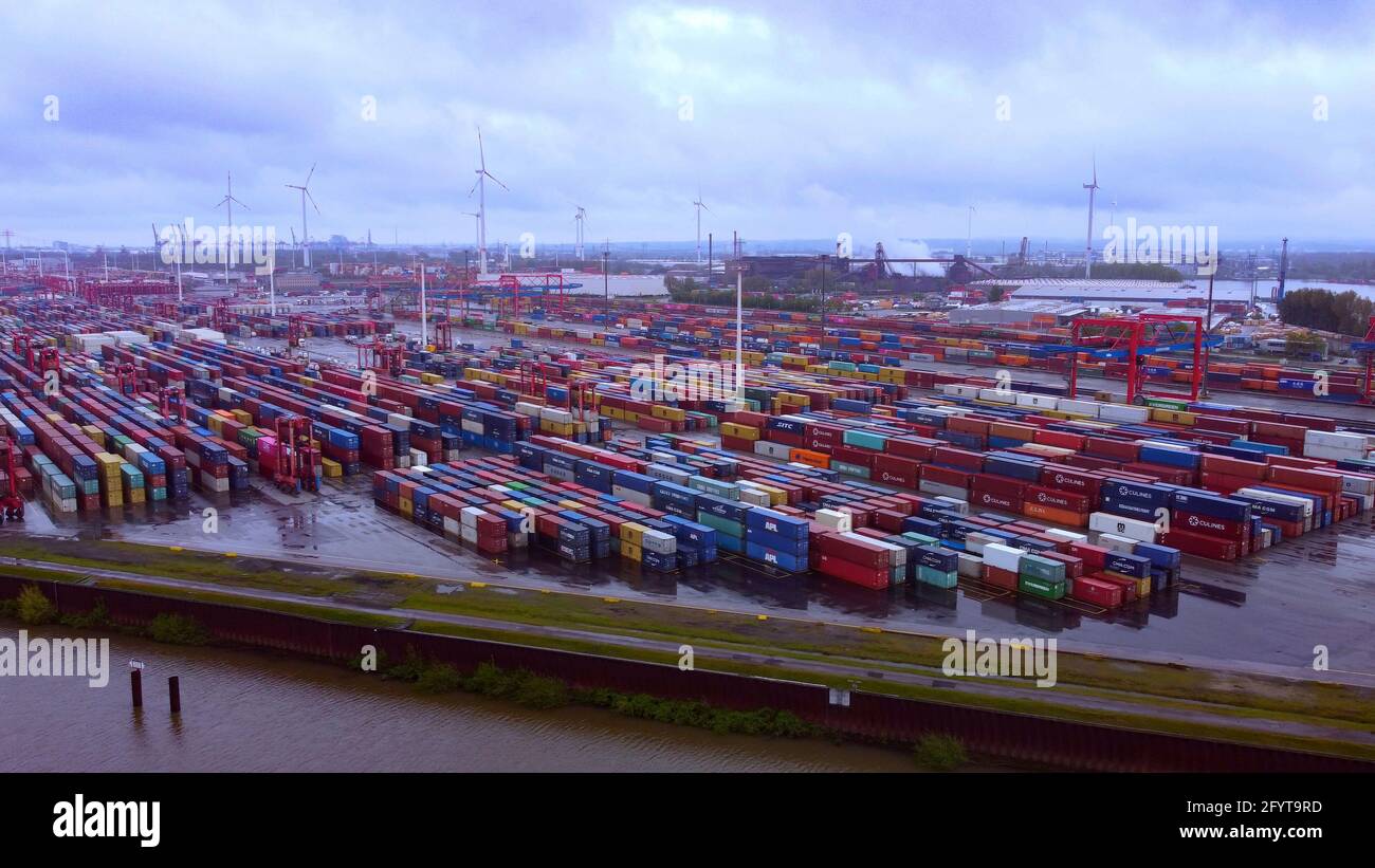 Container Terminal in the Port of Hamburg - HAMBURG, GERMANY - MAY 10 ...