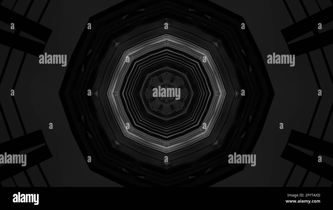 A 3D rendering of kaleidoscopic futuristic dark wallpaper Stock Photo