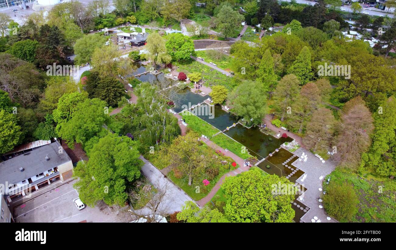 Aerial view over Planten and Blomen Park Hamburg Stock Photo
