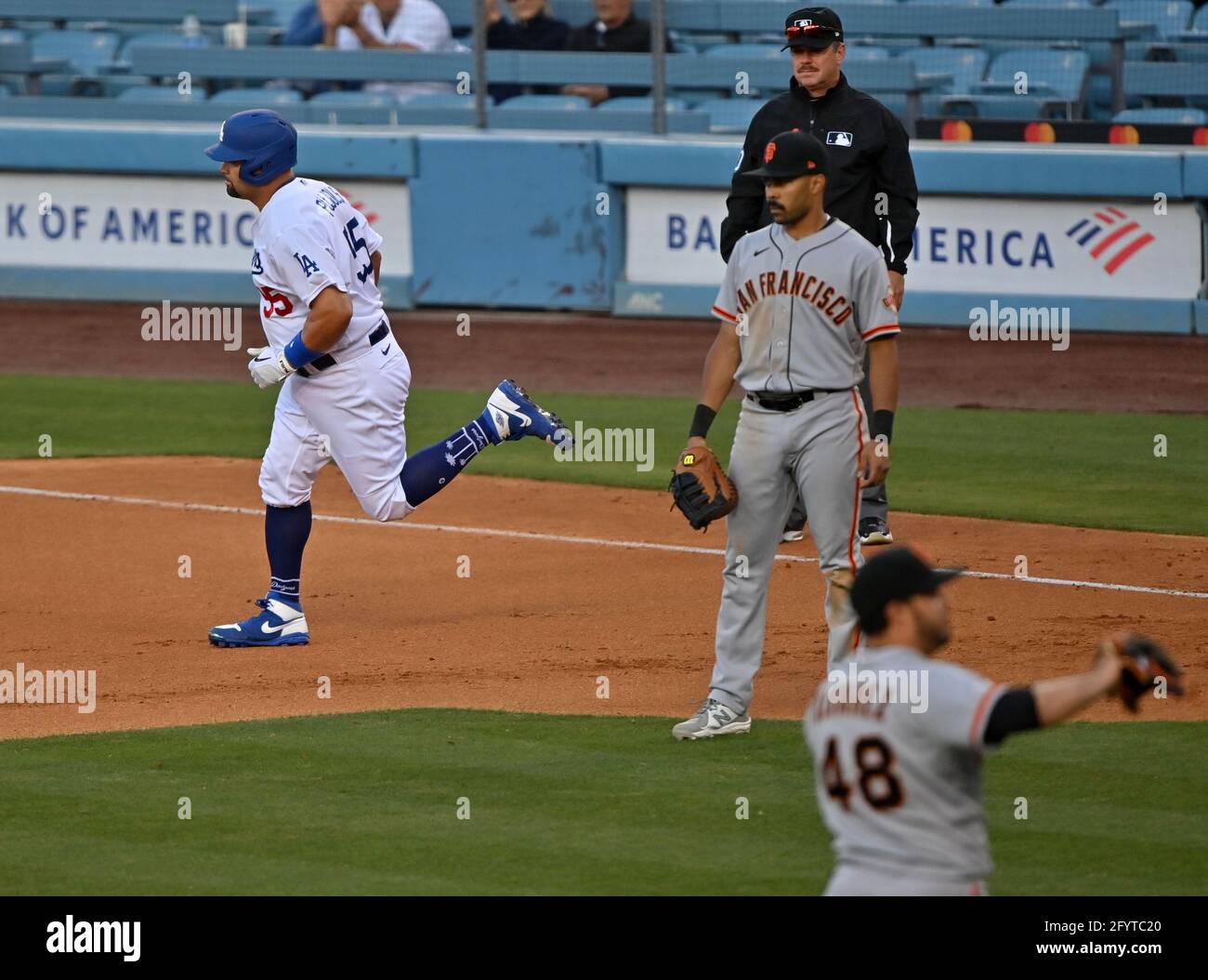 Los Angeels, United States. 30th May, 2021. Los Angeles Dodgers' first baseman Albert Pujols rounds the bases after hitting a two-run homer during the eighth inning off San Francisco Giants' reliever Jose Alvarez (48). The Dodgers lost 11-6 to the Giants, falling into third place in NL West. Photo by Jim Ruymen/UPI Credit: UPI/Alamy Live News Stock Photo