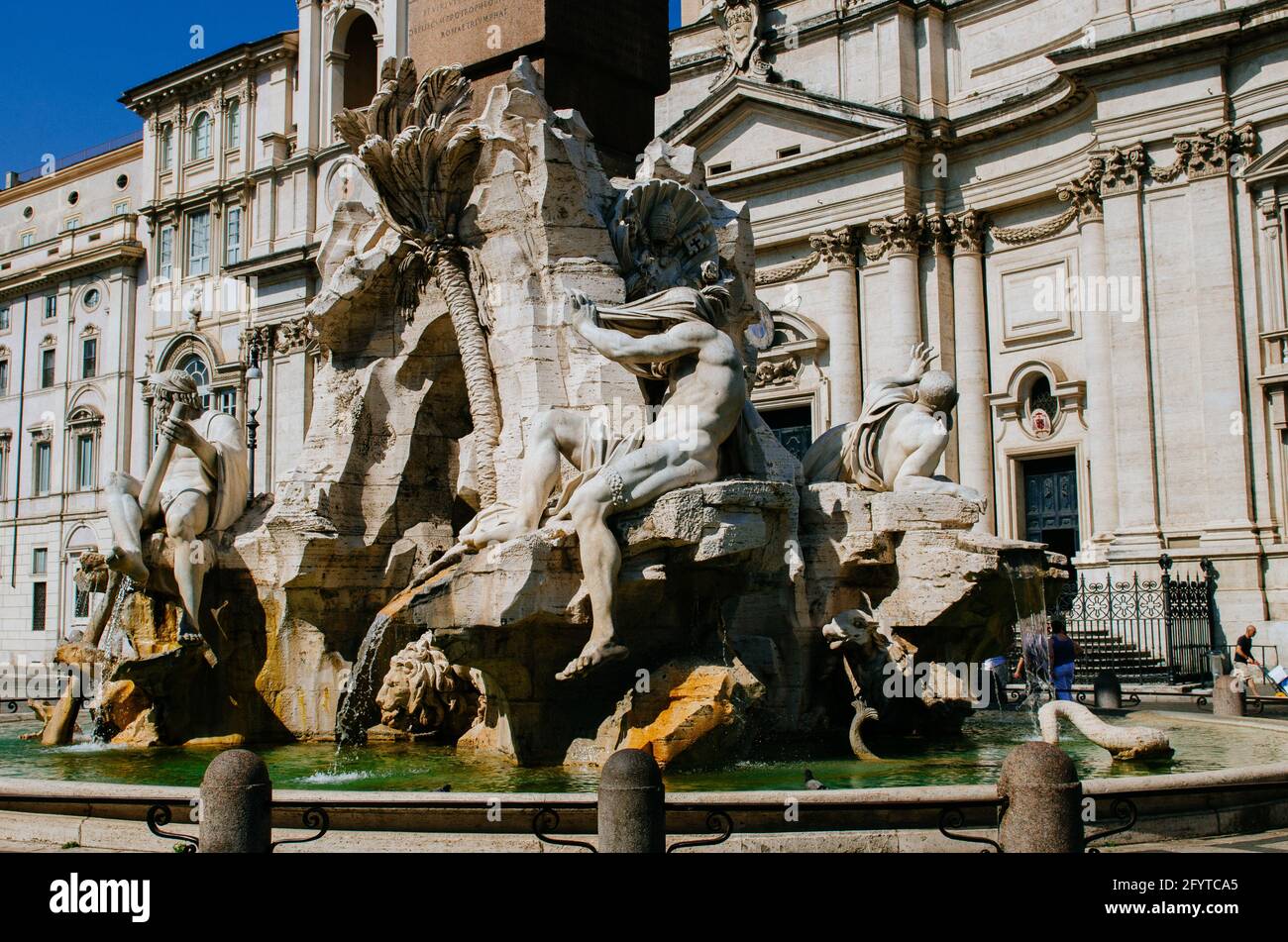 Rome, Piazza Navona, Bernini Fountain of four rivers Stock Photo