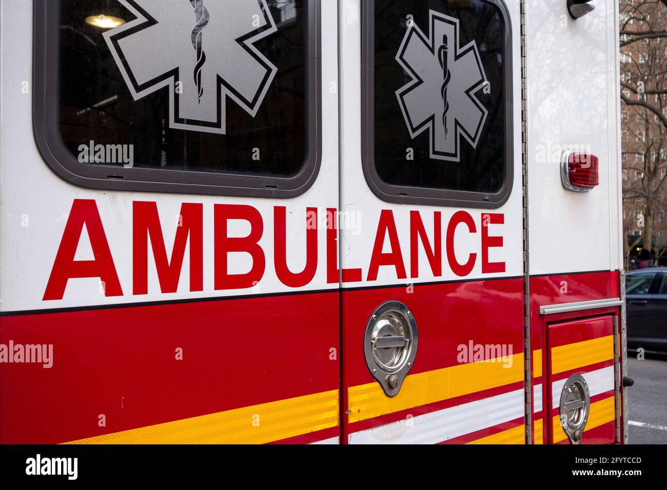 Back of and ambulance first responder Stock Photo Alamy