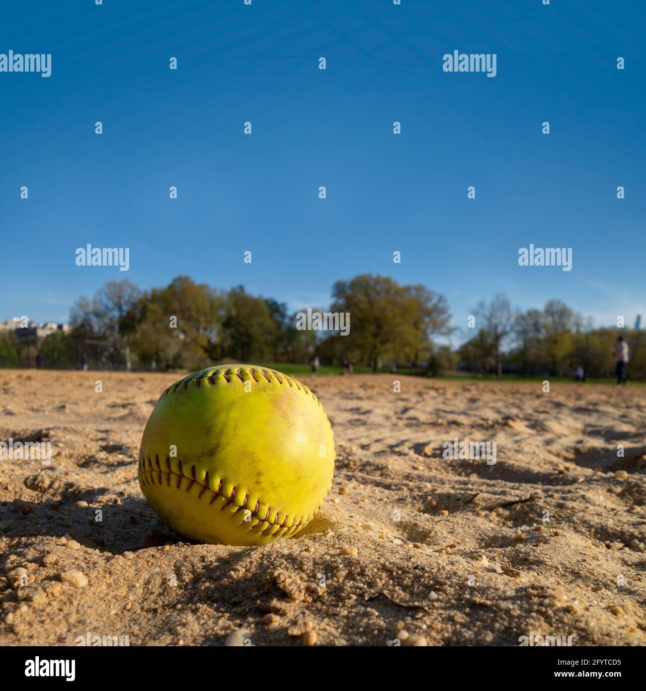 Baseball softball on the sandy pitcher mound Stock Photo