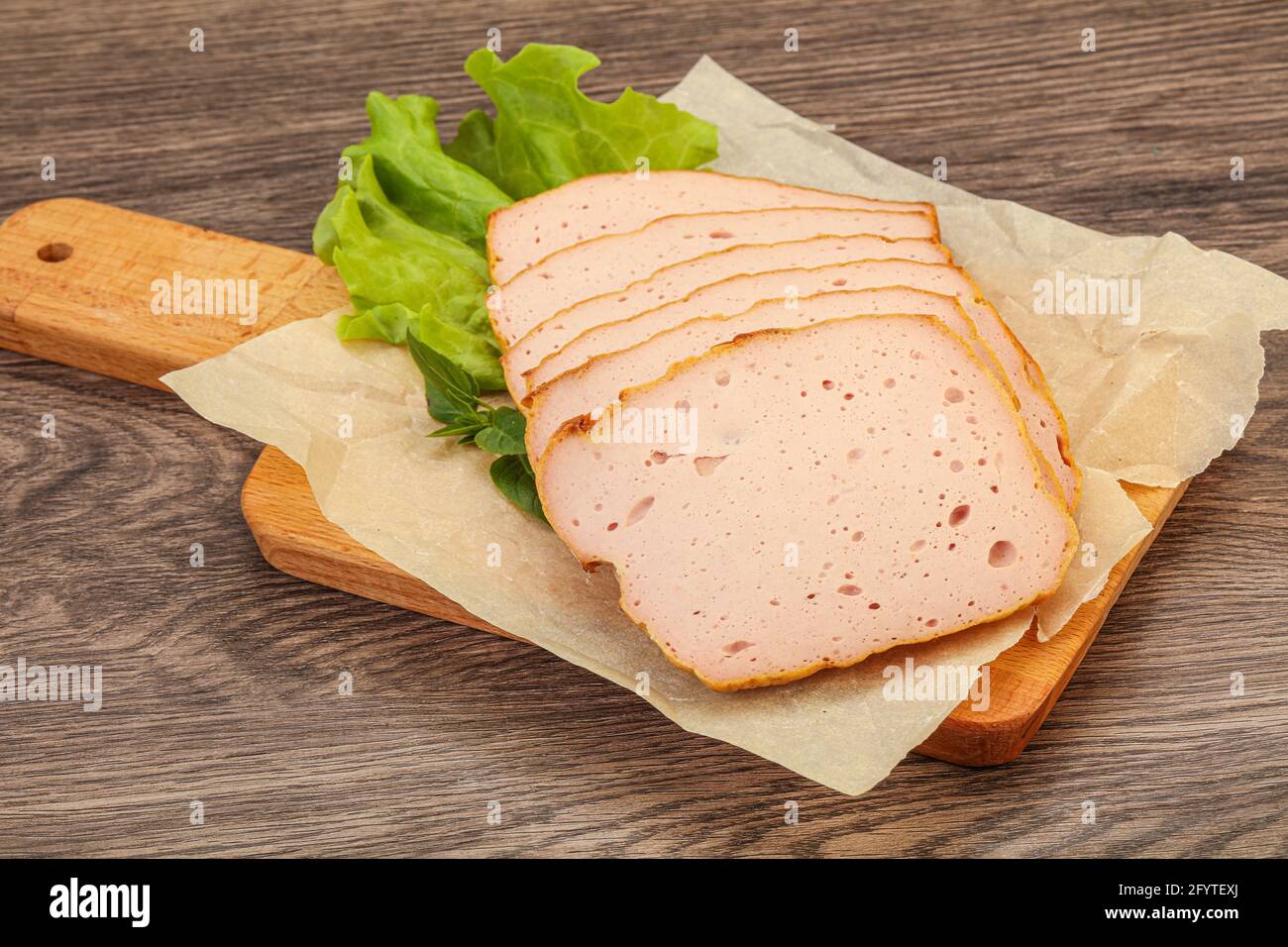 Boiled pork sausage snack over board Stock Photo Alamy