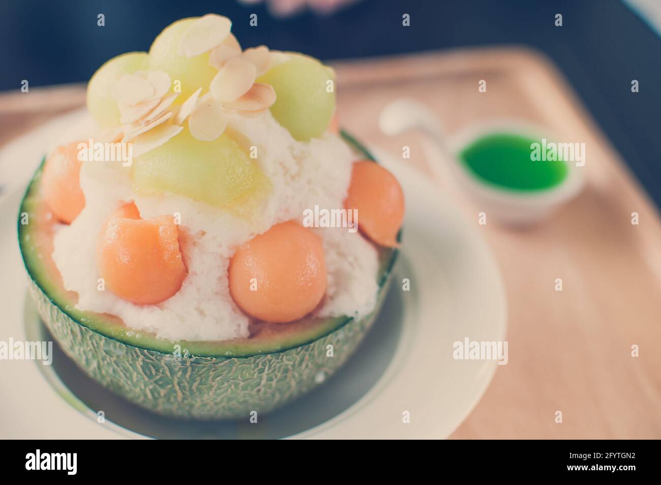 Vintage tone Ice melon Bingsu, famous korean icecream Stock Photo