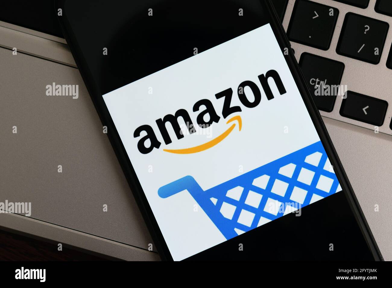 Krakow, Poland - September 30, 2020: Amazon application sign on the screen smartphone. Amazon is the most famous online retailer in the world Stock Photo