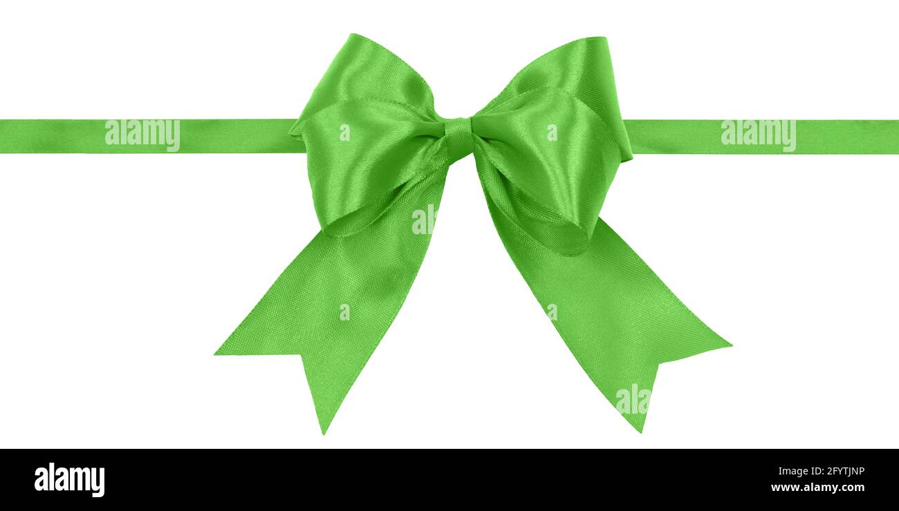 Gift card concept - shiny green satin ribbon with bow. PNG file with transparent background. Stock Photo