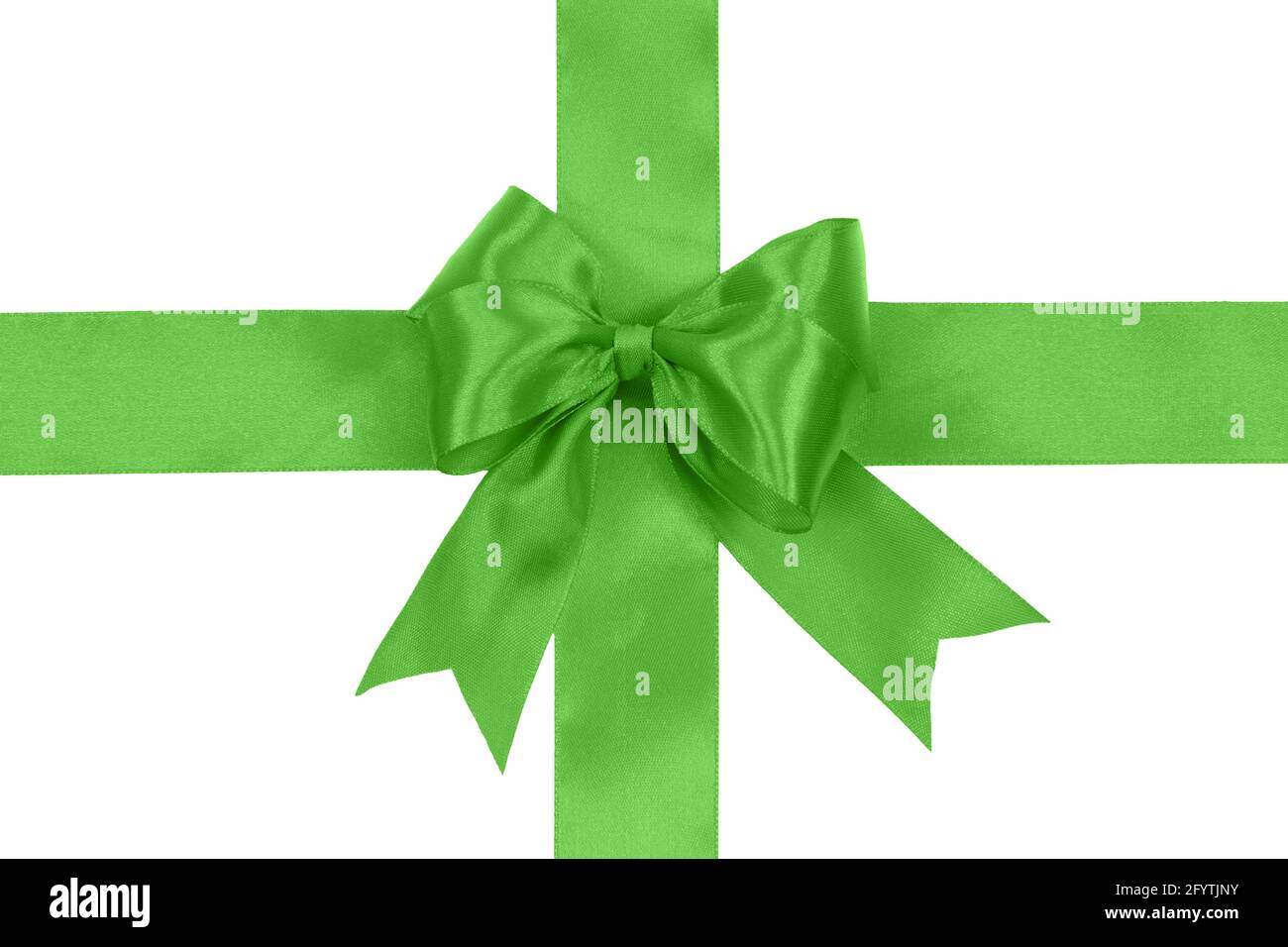 Shiny green satin bow on a white background with no shadows in close-up. PNG file with transparent background. Stock Photo