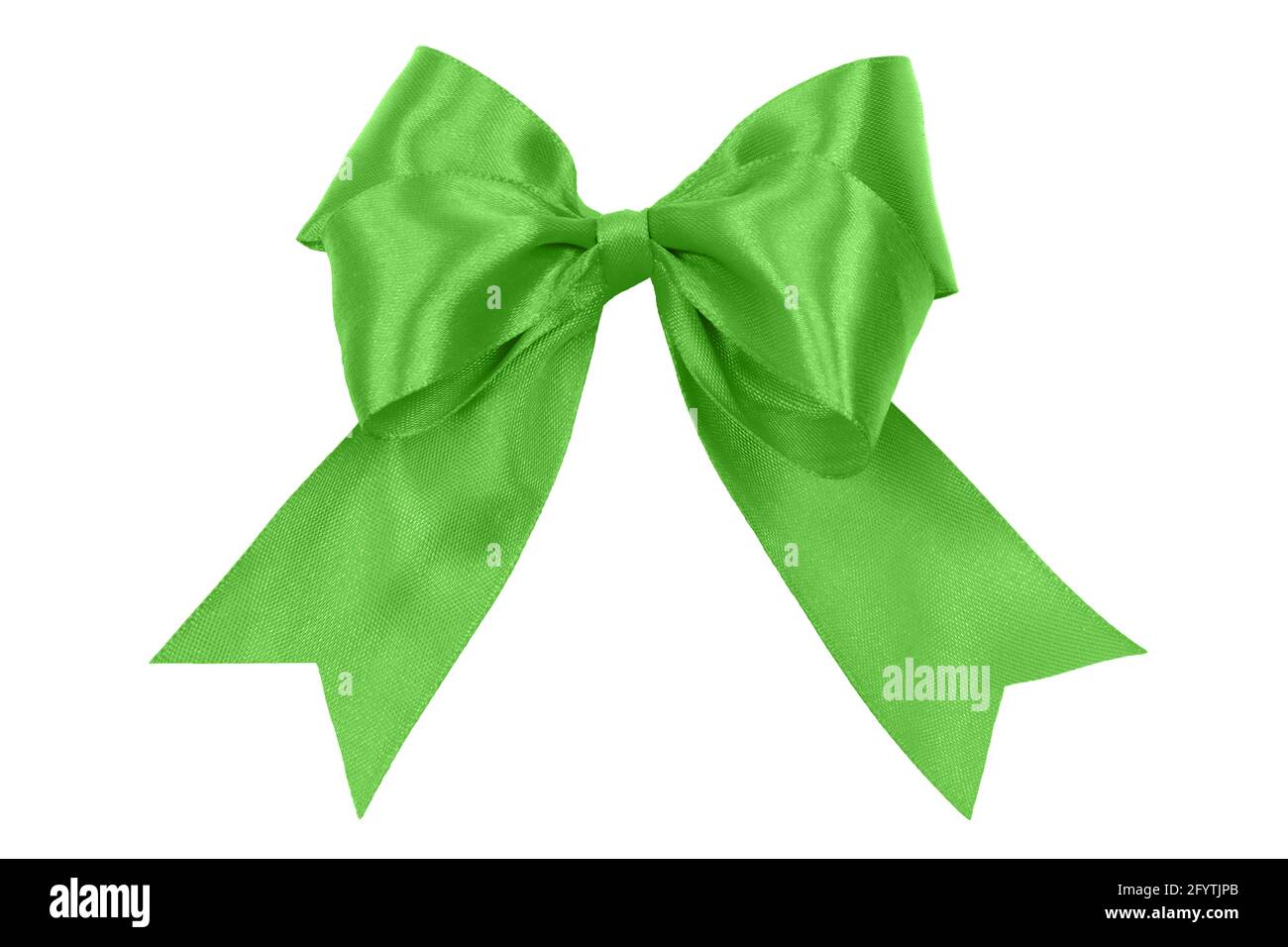Isolated shiny green satin bow with no shadows in close-up. PNG file with transparent background. Stock Photo