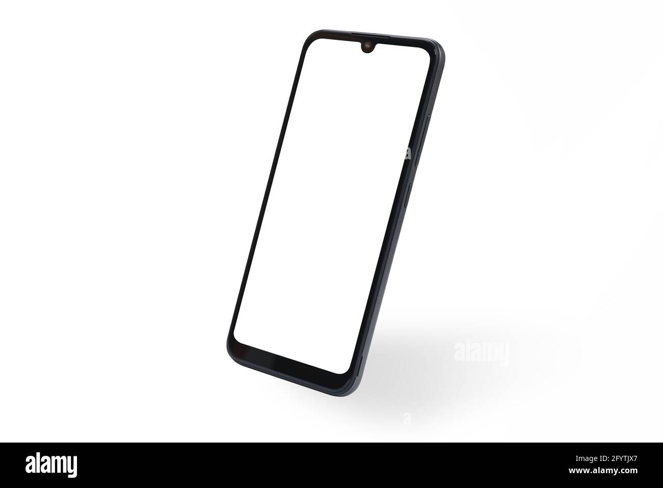 New modern black frameless smartphone mockup with blank white screen  Isolated on a white background (high details). Stock Photo