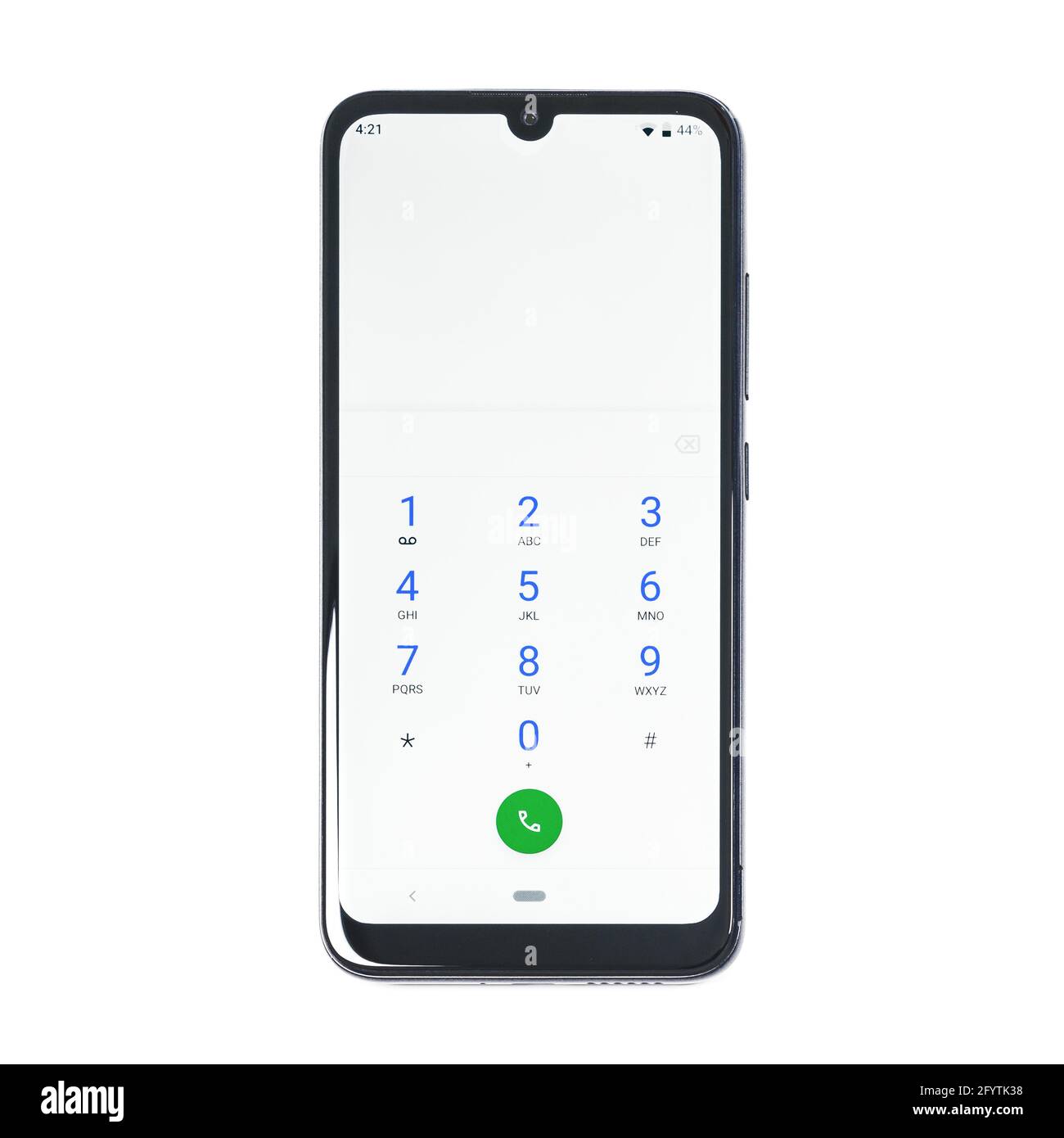 Krakow, Poland - October 16, 2020:  Numbers dialing keypad screen on MOTOROLA Moto E6 Plus in close-up on a white background Stock Photo