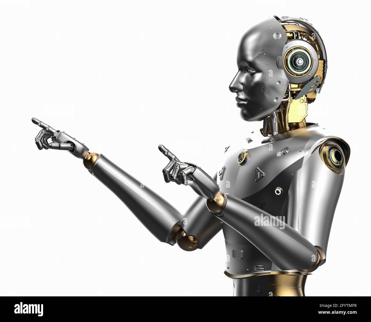 Cyborg Point 3d rendering artificial intelligence robot or cyborg finger point ...