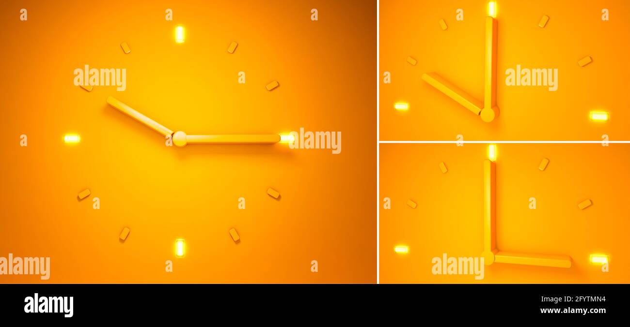 An orange clock showing quarter past nine Stock Photo Alamy