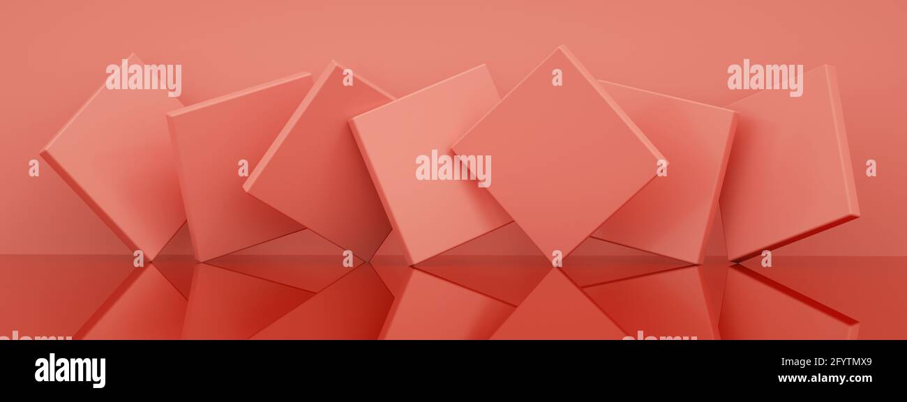 Abstract background with pink geometric shapes, 3d render, panoramic ...