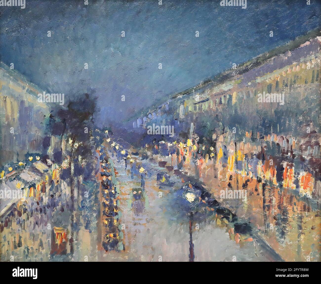 The Boulevard Montmartre at Night by French Impressionist painter Camille Pissarro at the National Gallery, London, UK Stock Photo