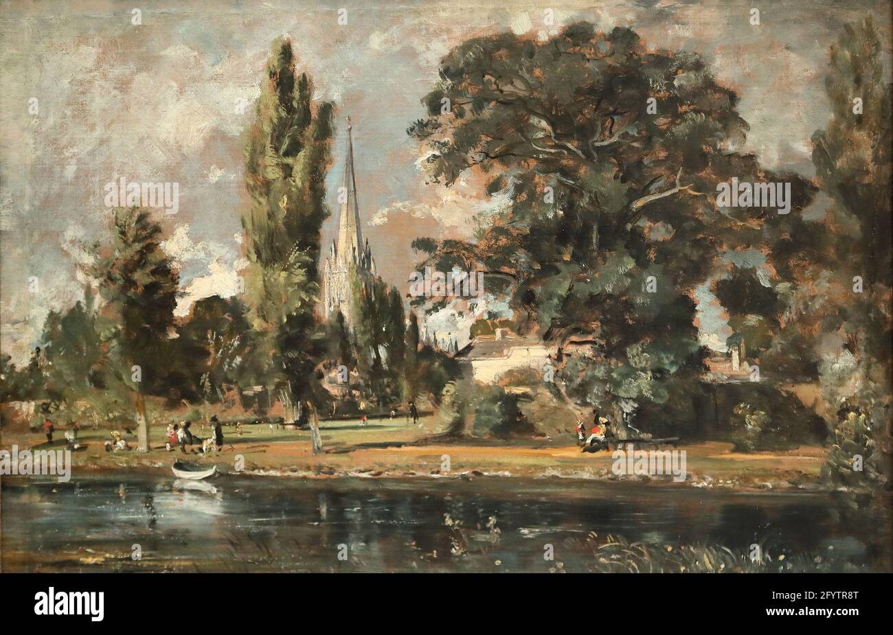 Salisbury Cathedral and Leadenhall from the River Avon by English Romanticism painter John Constable at the National Gallery, London, UK Stock Photo