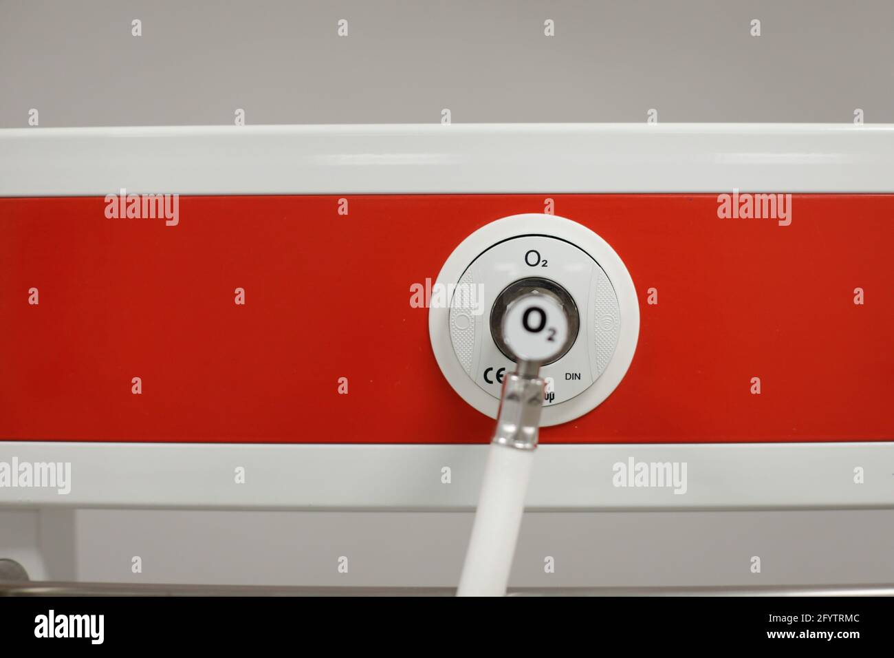 Details with the oxygen outlet in a hospital medical gas system Stock