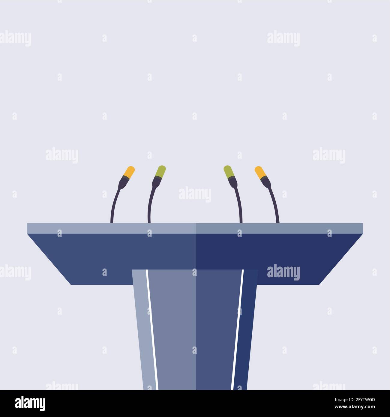 Tribune with microphone for press conference and announce. Journalist press and microphone, conference interview, journalism and mass news, vector ill Stock Vector