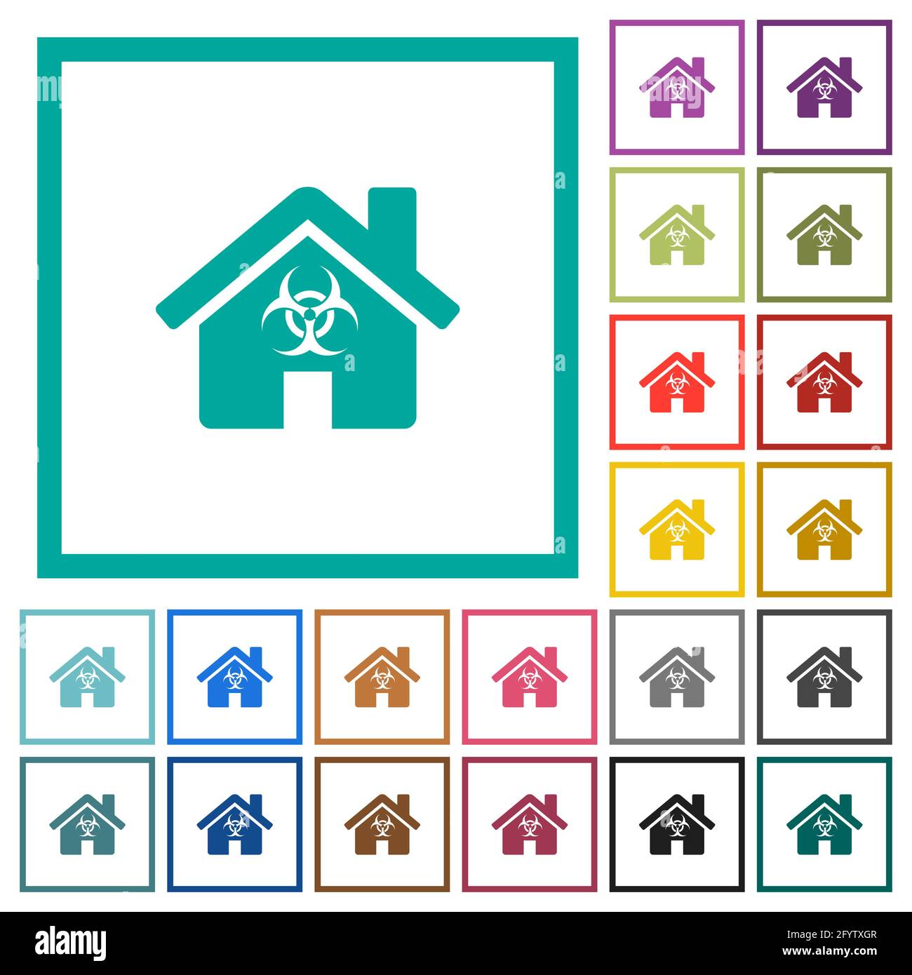 Home quarantine flat color icons with quadrant frames on white ...