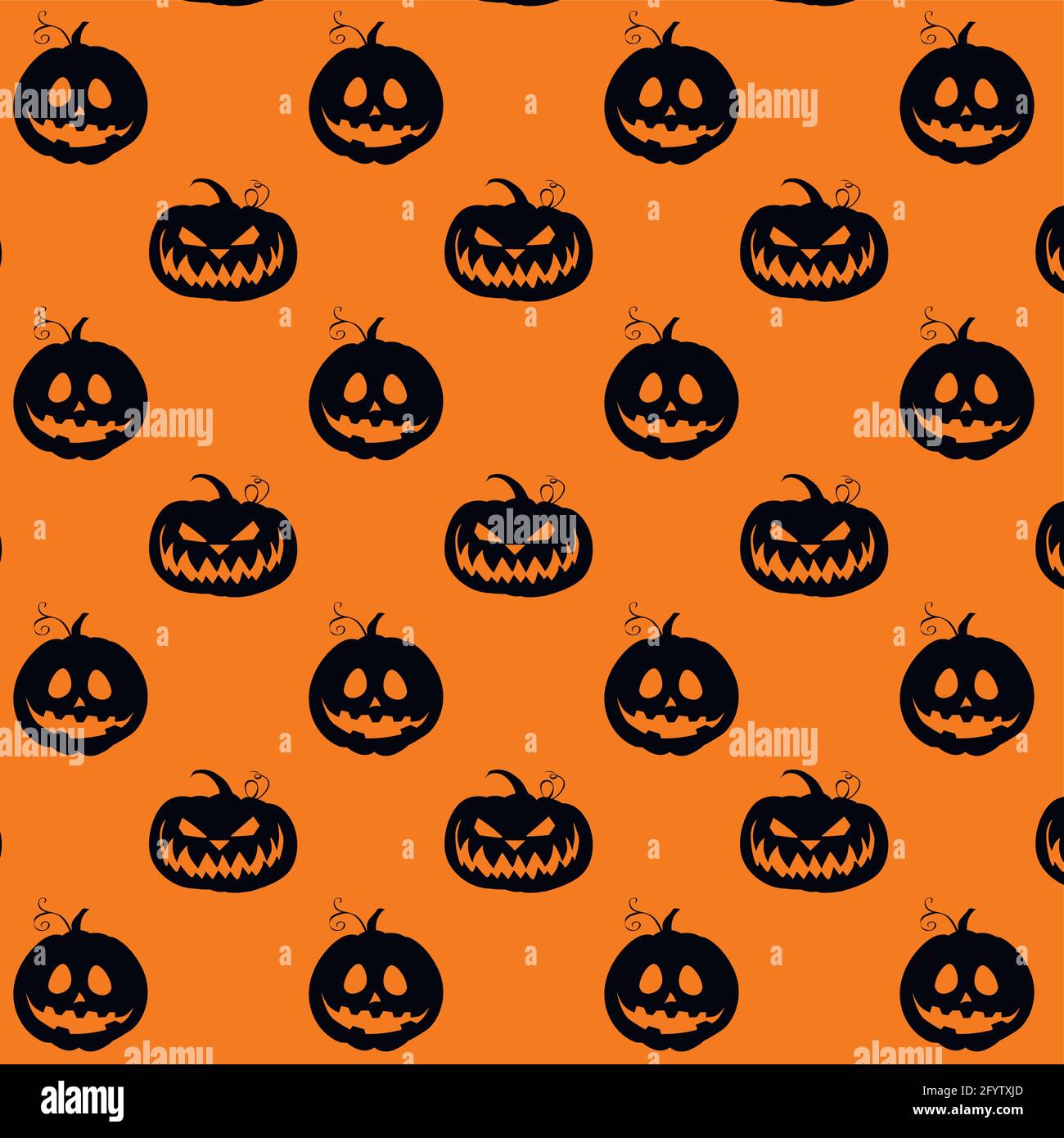 Halloween pattern with black silhouette pumpkin. Vector halloween holiday pattern, black and orange wallpaper illustration Stock Vector