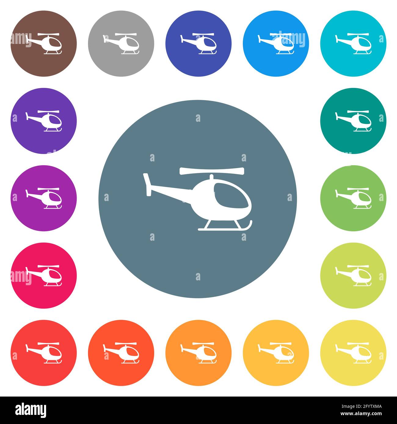Helicopter silhouette flat white icons on round color backgrounds. 17 ...