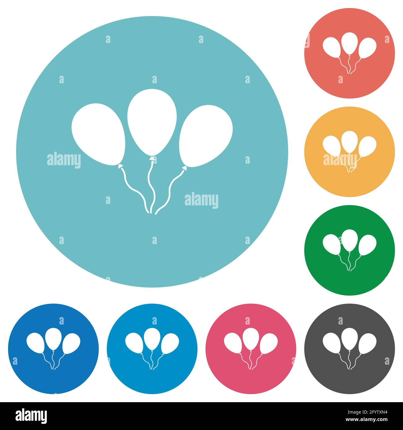 Three balloons flat white icons on round color backgrounds Stock Vector ...