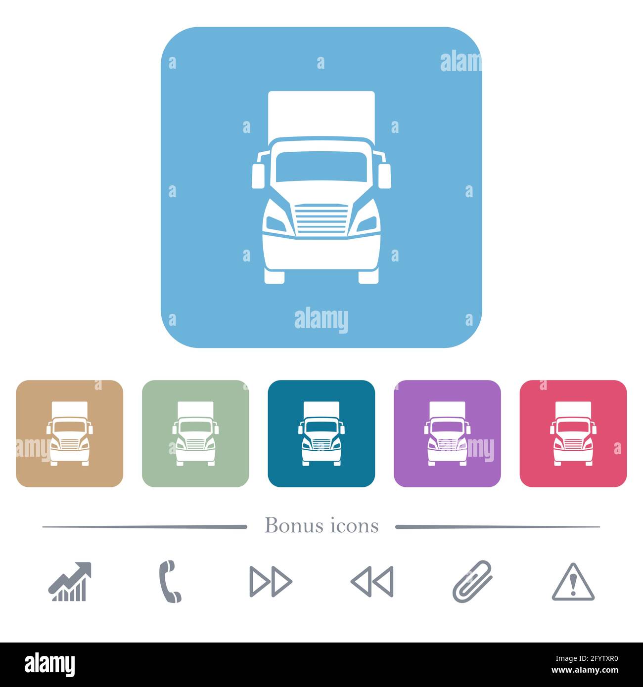 Truck front view white flat icons on color rounded square backgrounds ...