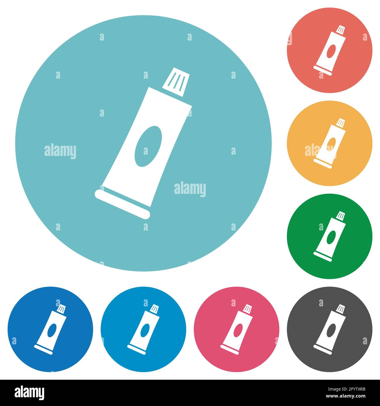 Toothpaste tube flat white icons on round color backgrounds Stock ...